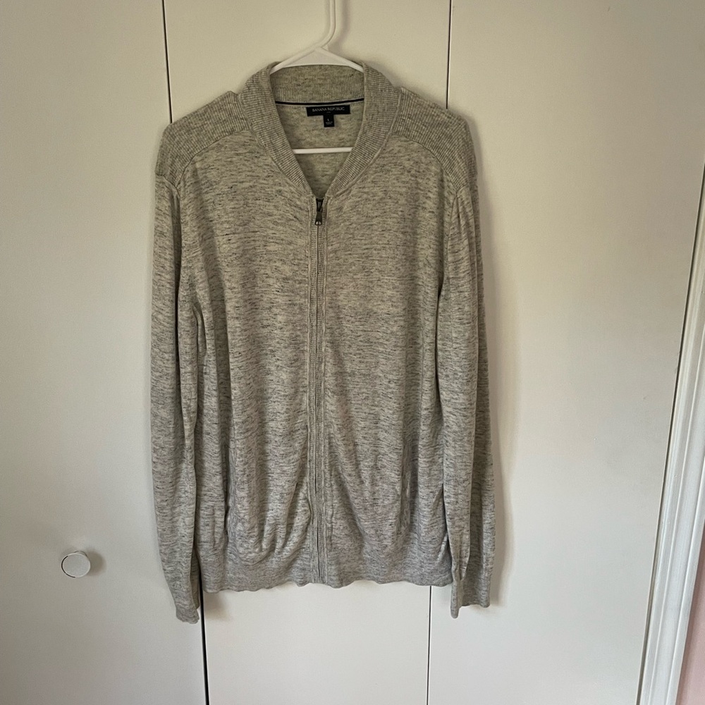 Banana Republic Men's Light Gray Zip-Up Sweater, Pockets, Lightweight Casual